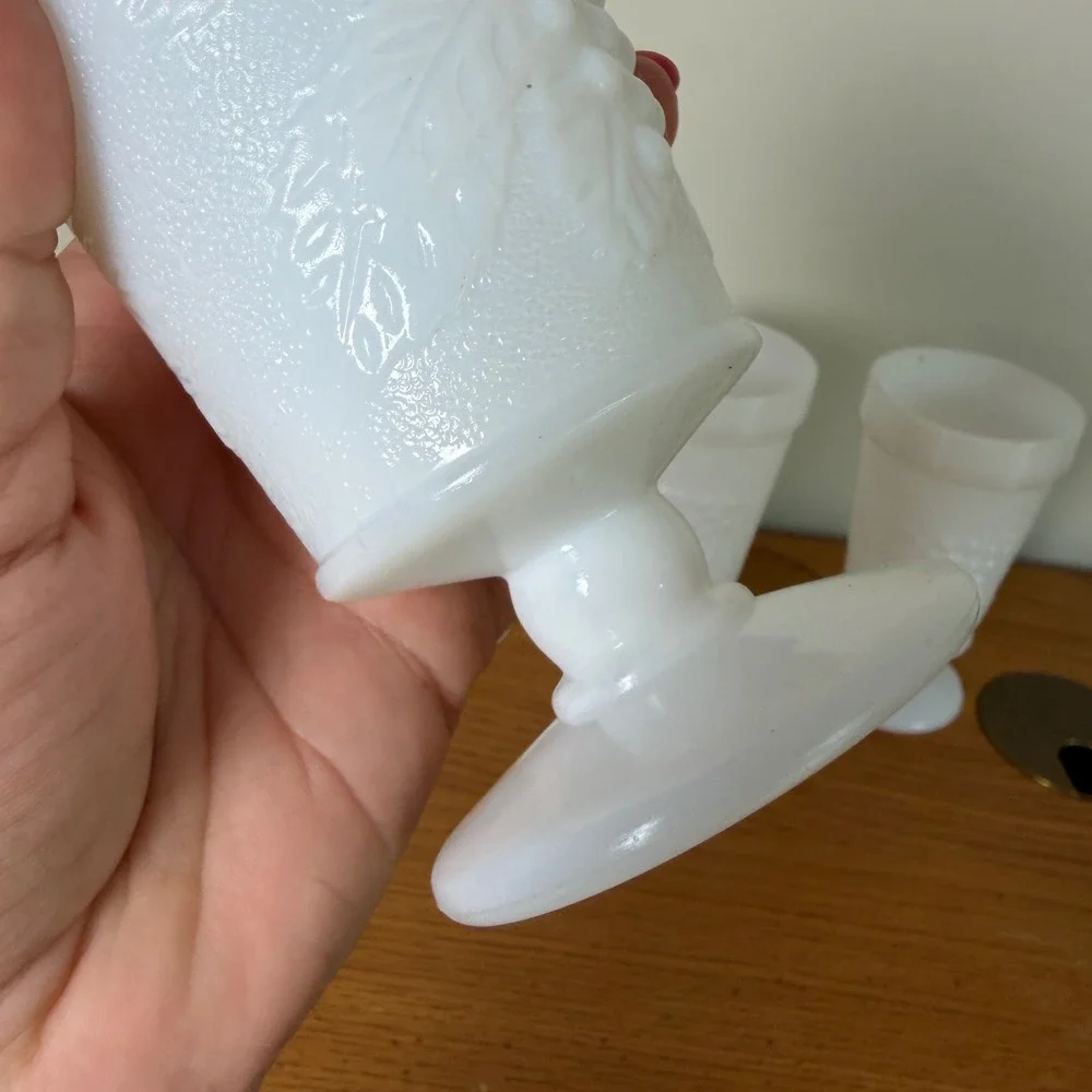 Vintage Westmoreland Milk Glass Paneled Grape Footed Goblets Set of 4 White MCM
